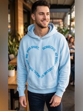 Light Blue Graphic Heart Pullover Hoodie